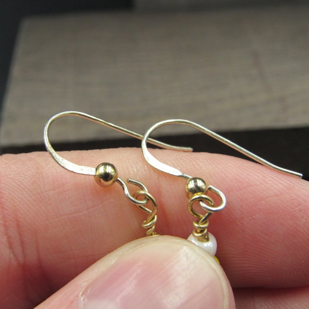 Sterling Silver White Yellow Green Beaded Earrings - Picture 3 of 5